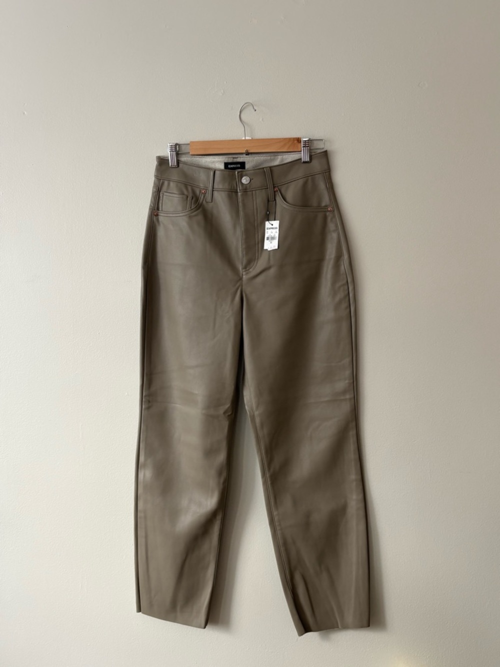 Express Taupe Faux Leather Straight Leg Pants